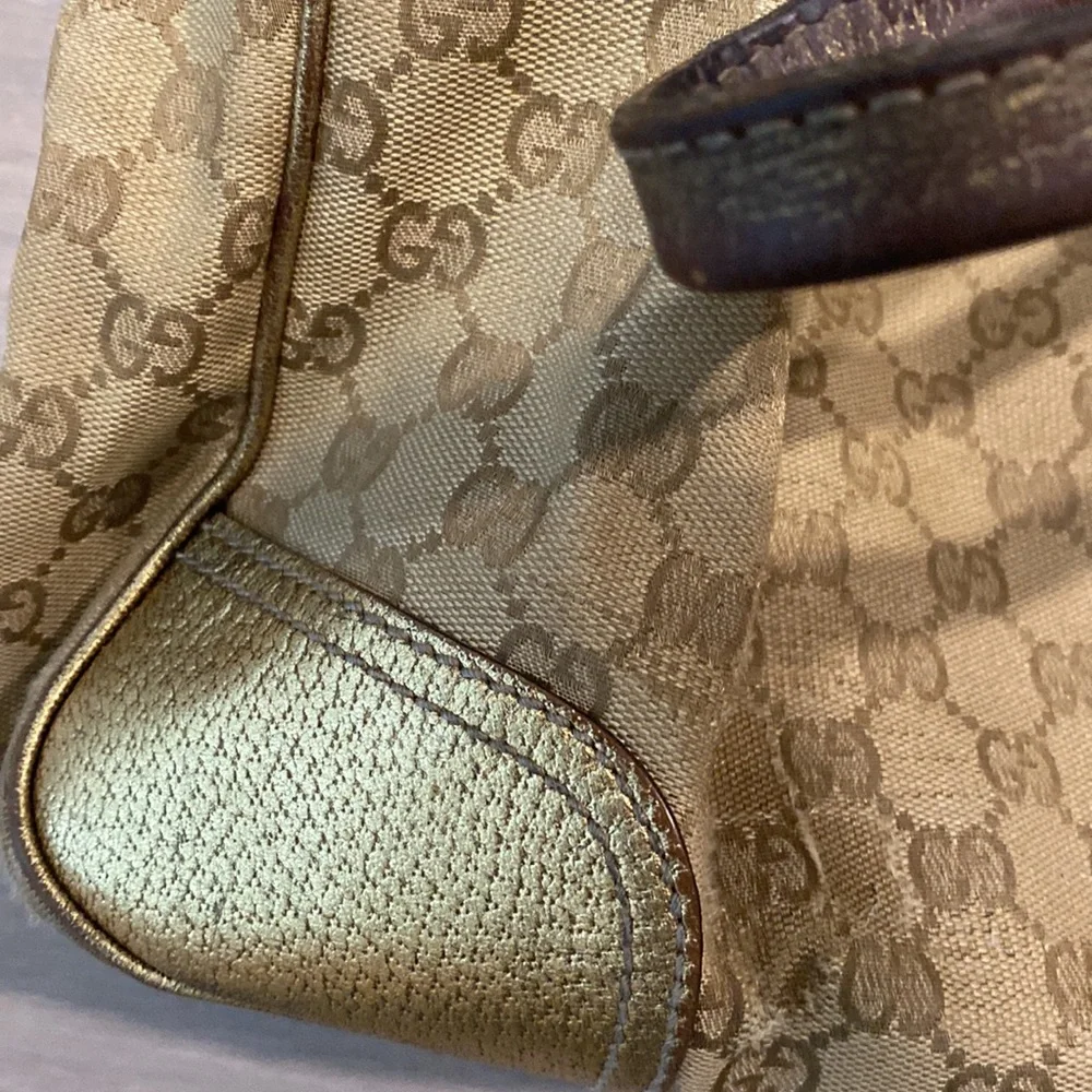 Gucci Princy GG Monogram Gold Canvas Leather Tote Cute Bow Damaged (Authentic) - Picture 10 of 14